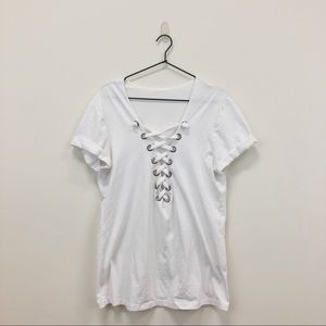 NWOT LF Emma & Sam Lace Up Deep V Oversize T Shirt